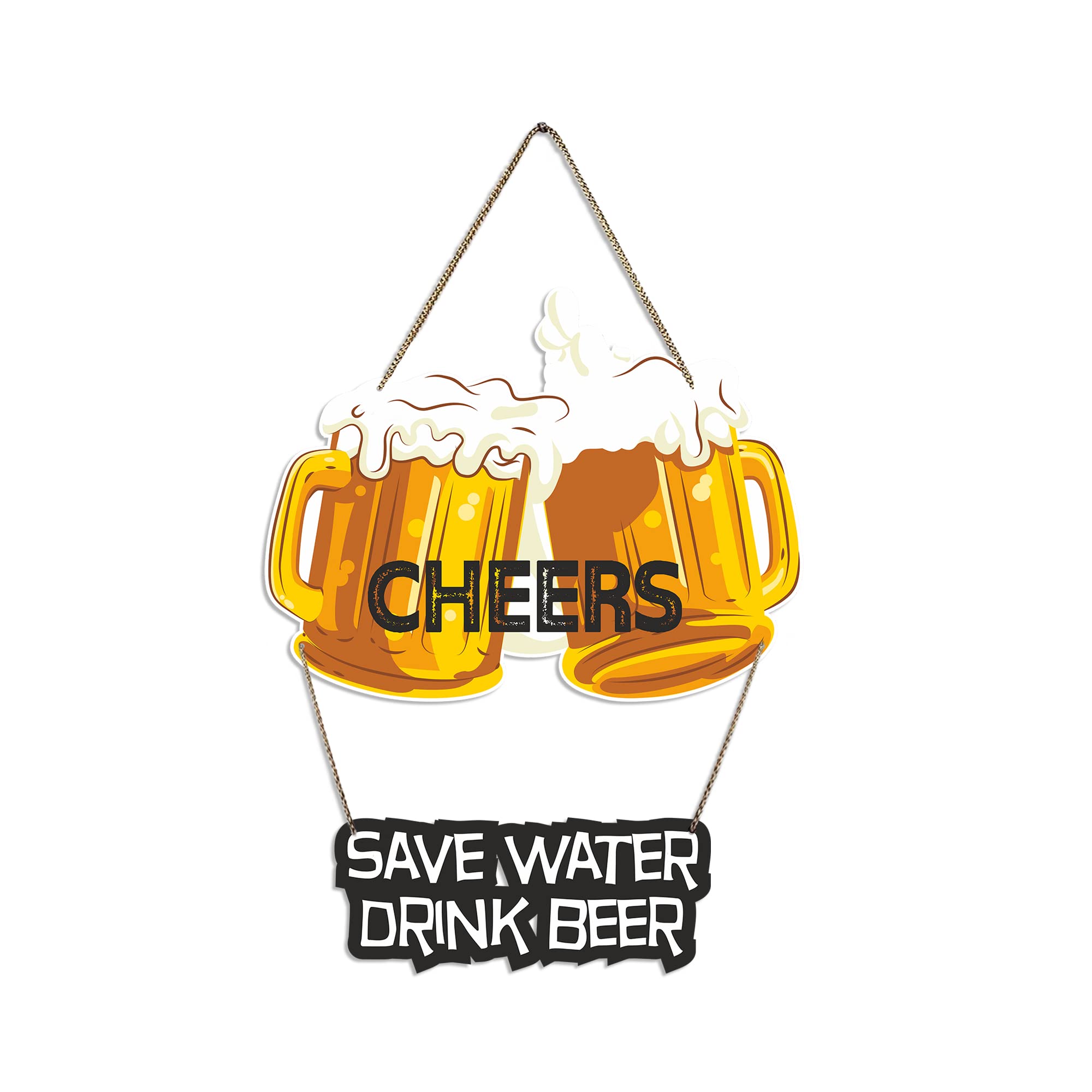 Artvibes Cheers Save Water Printed Wooden Wall Hanging for Cafe | Bar | Restaurant | Quotes Decor Item | Printed Wall Decoration | Wall Poster | Graphic Art | Unique Gift | Cafe Decor (WH_5704N)