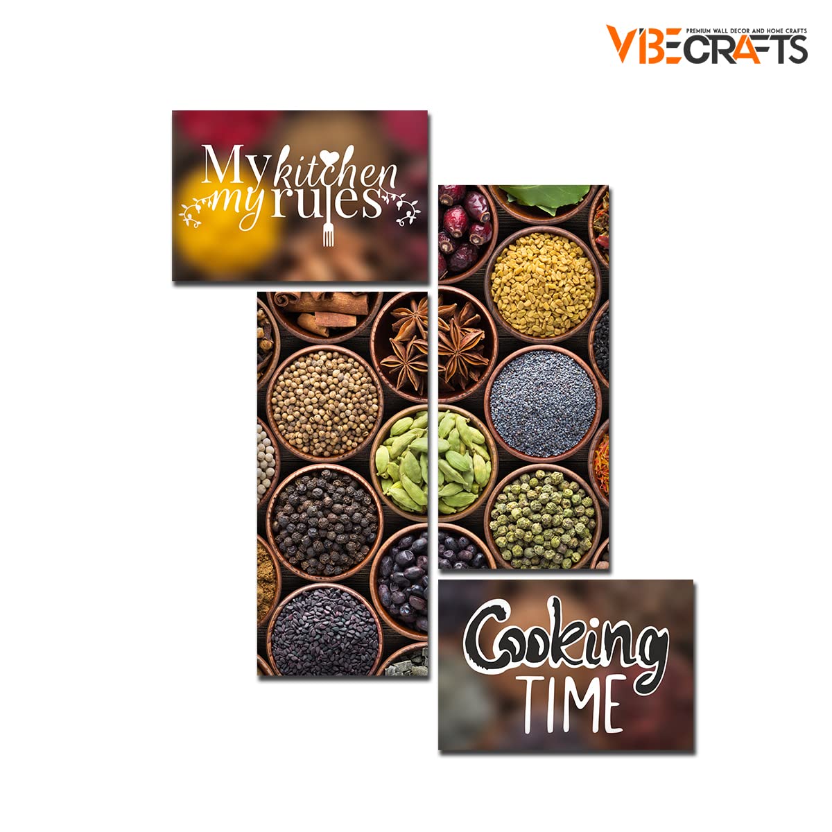 VIBECRAFTS Kitchen's Quotes 4 Pieces Canvas Wall Painting Fitted With Wooden Frame For Home | Kitchen | Living Room | Gifts (PTVC4Pcs3_15506)