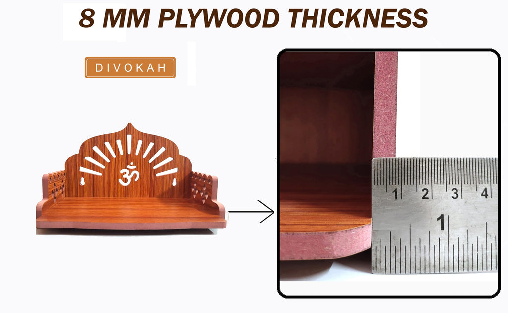 DIVOKAH® Plywood Small Wooden Temple for Home Office and Shop/sinhasan/Pooja Stand/Hindola (8.5 in * 6 in * 5.5 in) (8 MM Plywood Thickness) WDN OMSUN
