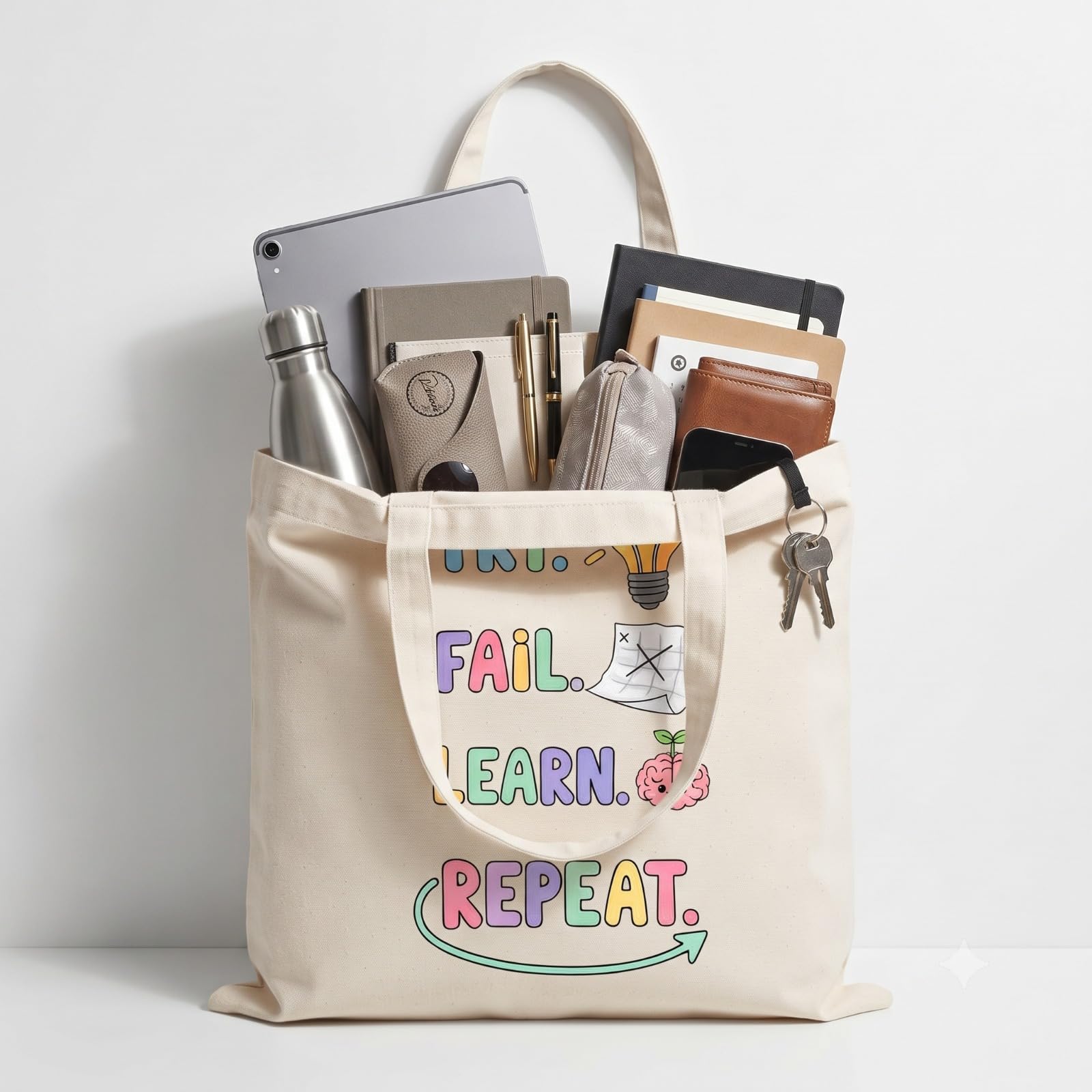 Science-O-Mania Cotton Tote Bag for Women | Fail to Learn Quotes Shoulder Bag | Trendy Aesthetic Printed Shopping, Office, College & Everyday Carry Bag | Cream Color