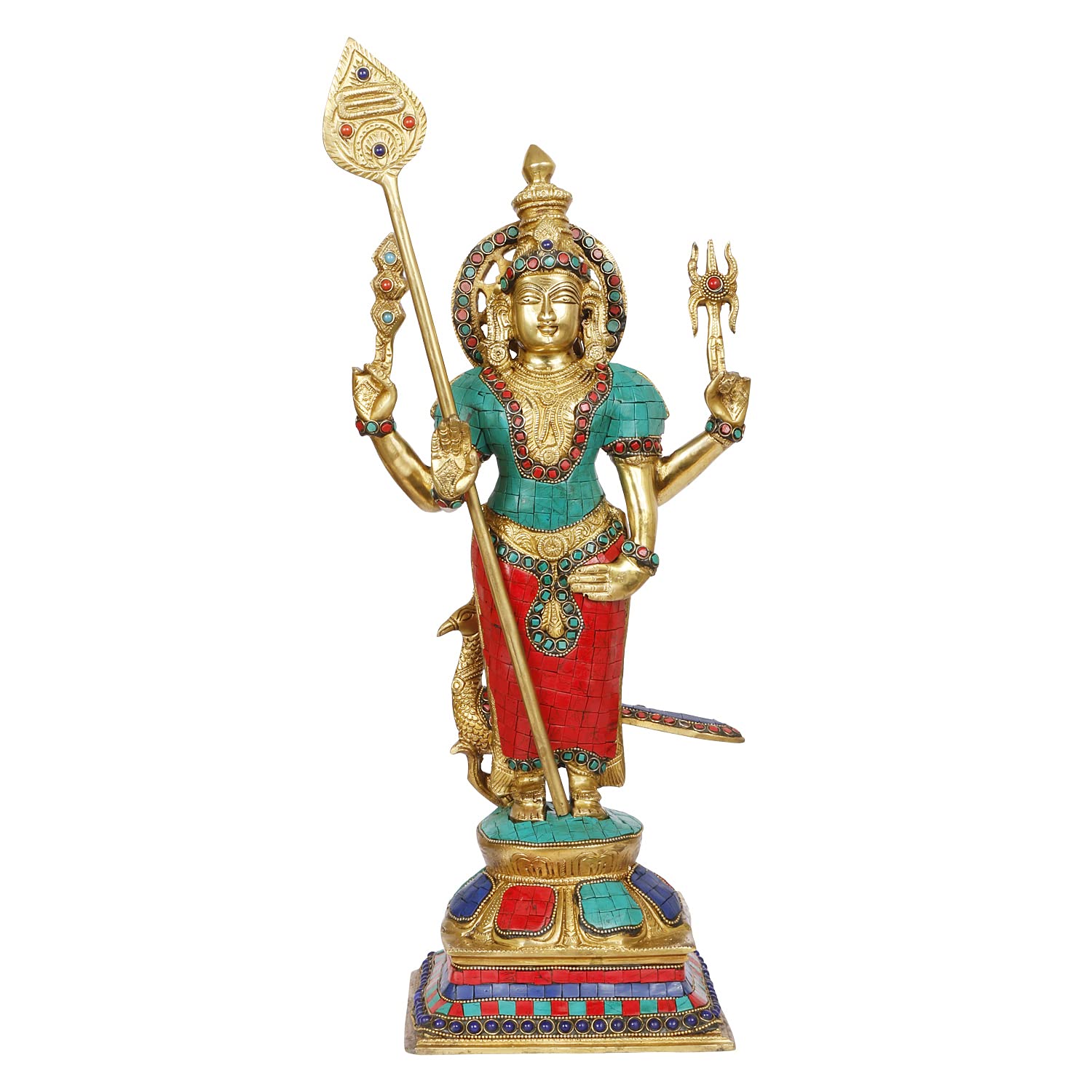 ARTVARKO Brass Lord Murugan Kartikeya Murugana Kumaraswamy Karthikeya Standing Idol Swaminatha Skanda Murti Swami Ji Subramanya 18 Inch