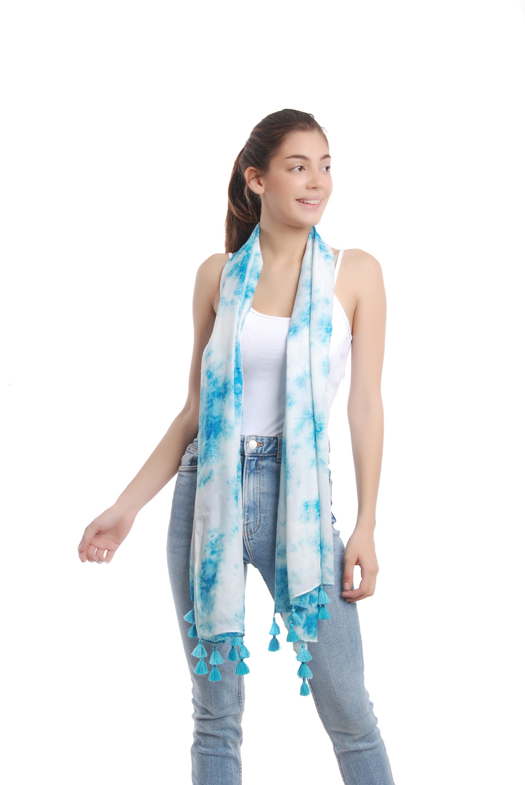 PALATT Womens and Girls Combo Scarfs and Stoles -Size 65x185cms- Soft and Comfortable Viscose Cotton Scarfs for Versatile Styling - Beaded Tassels - Durable and Long-lasting