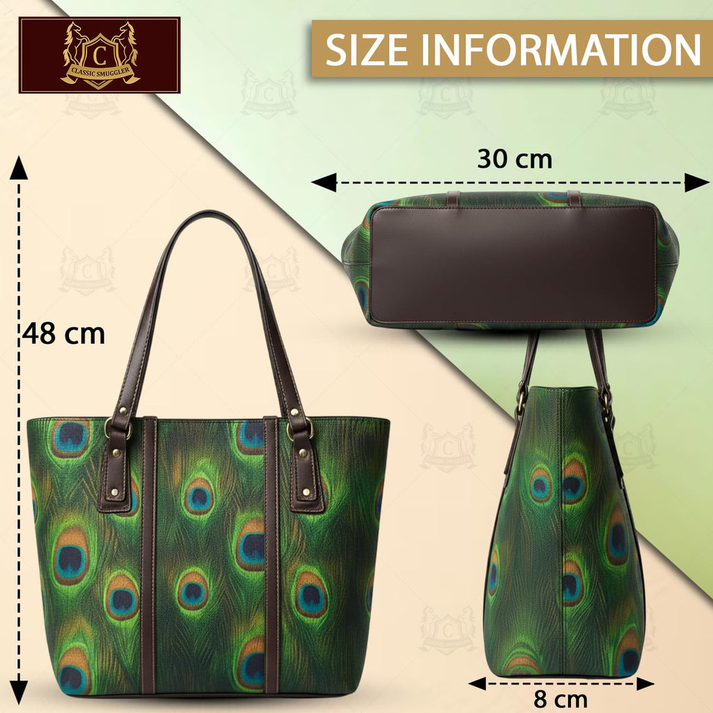 Global Impex Stylish Women’s Handbag with Peacock Print | Elegant Printed Shoulder Bag | Large Capacity Tote Bag for Daily Use, Office, College, Shopping & Travel Purse Green
