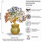 JD FRESH Feng Shui 7 Chakra Crystal Tree with Golden Money Bag Base/Natural Gemstone Decorative Showpiece Bonsai Tree for Home & Office Décor, Good Luck Diwali Gift, Wealth & Prosperity