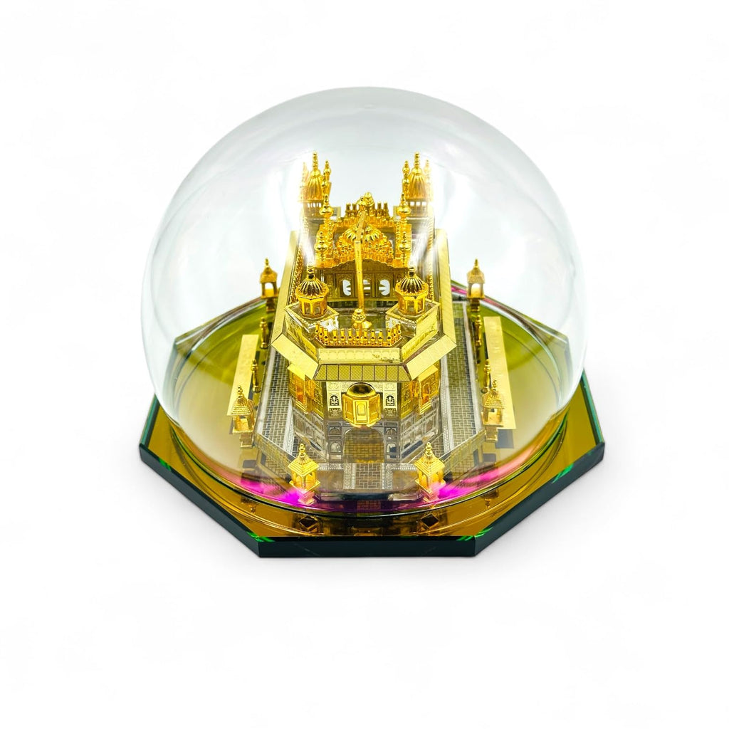 Bhanu Priya 24K Gold Plated Golden Temple Amritsar Miniature Replica in Glass Dome | Souvenir Showpiece for Home Decor, Office Desk, and Gifts (Medium) (13 * 13 * 10cm)