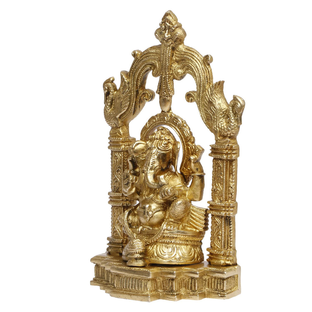 ARTVARKO Brass Ganesha Idol Ganesh Bhagwan Sitting on Singhasana Large Statue God Ganpati Murti for Home Pooja Entrace Décor Good Luck Vastu Decoration Showpiece 10 Inch
