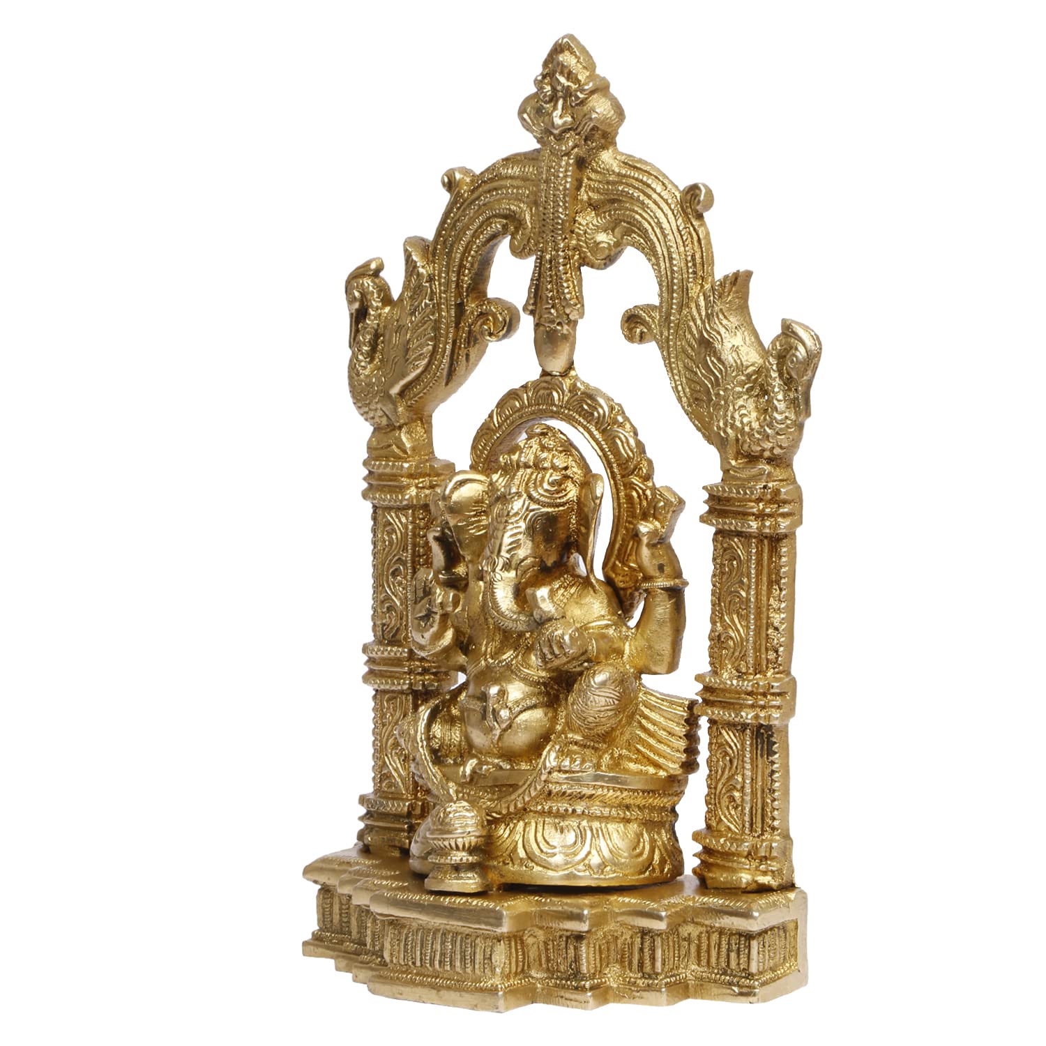 ARTVARKO Brass Ganesha Idol Ganesh Bhagwan Sitting on Singhasana Large Statue God Ganpati Murti for Home Pooja Entrace Décor Good Luck Vastu Decoration Showpiece 10 Inch