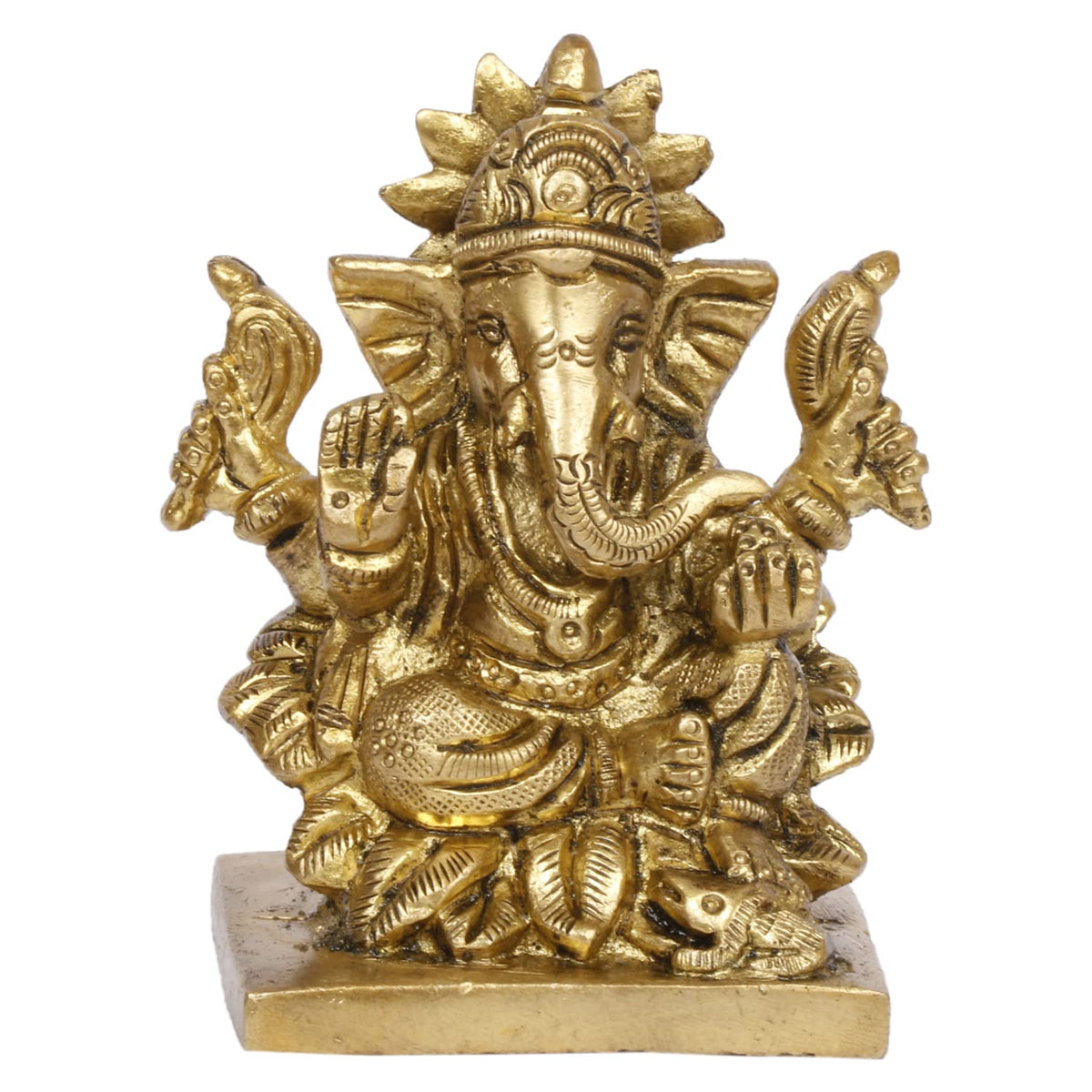 ARTVARKO Brass Lord Ganesha Bhagwan Sitting on Lotus Ganesh Ganpati Idol Figurine for Home Office House Warming Statue Murti for Decoration and Pooja Gifting (Small 7x5x8 CM)