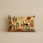 STITCHNEST Satin Cushion Covers Cranes with Tribal Botanical Motifs in Earthy Tones, 12x18 Inch, Pack of 2 for Sofa, Living Room or Boho Minimalist Interiors
