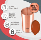 MILTON Copper Drinking Water Tumbler with Lid, Set of 4, 480 ml Each, Copper | 100% Leak Proof | Office | Gym | Yoga | Home | Kitchen | Hiking | Treking | Travel Tumbler