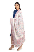 Naureen Women Faux Pashmina Kani Shawl with Mughal Artwork and Zari Accents, Warm and Soft, 40x80 inch