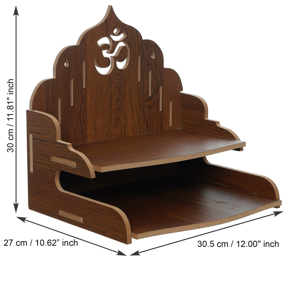 eCraftIndia Om Symbol Decorative Wooden Pooja Temple with Shelf | Wooden Temple for Home Wall Hanging | Home Temple Pooja Mandir | Diwali Gifts for Family Friends