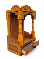 Handcrafted Wooden Temple for Home & Office | Compact Puja Mandir with Storage Drawer & Traditional Carvings | Elegant Pooja Ghar Mandapam (Size: 45 x 32 x 22 cm)