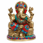 ARTVARKO Ganesha Statue Ganesh Idol Brass with Inlay Work for Home Décor Living Room Office Murti Showpiece Religious Temple 7.5