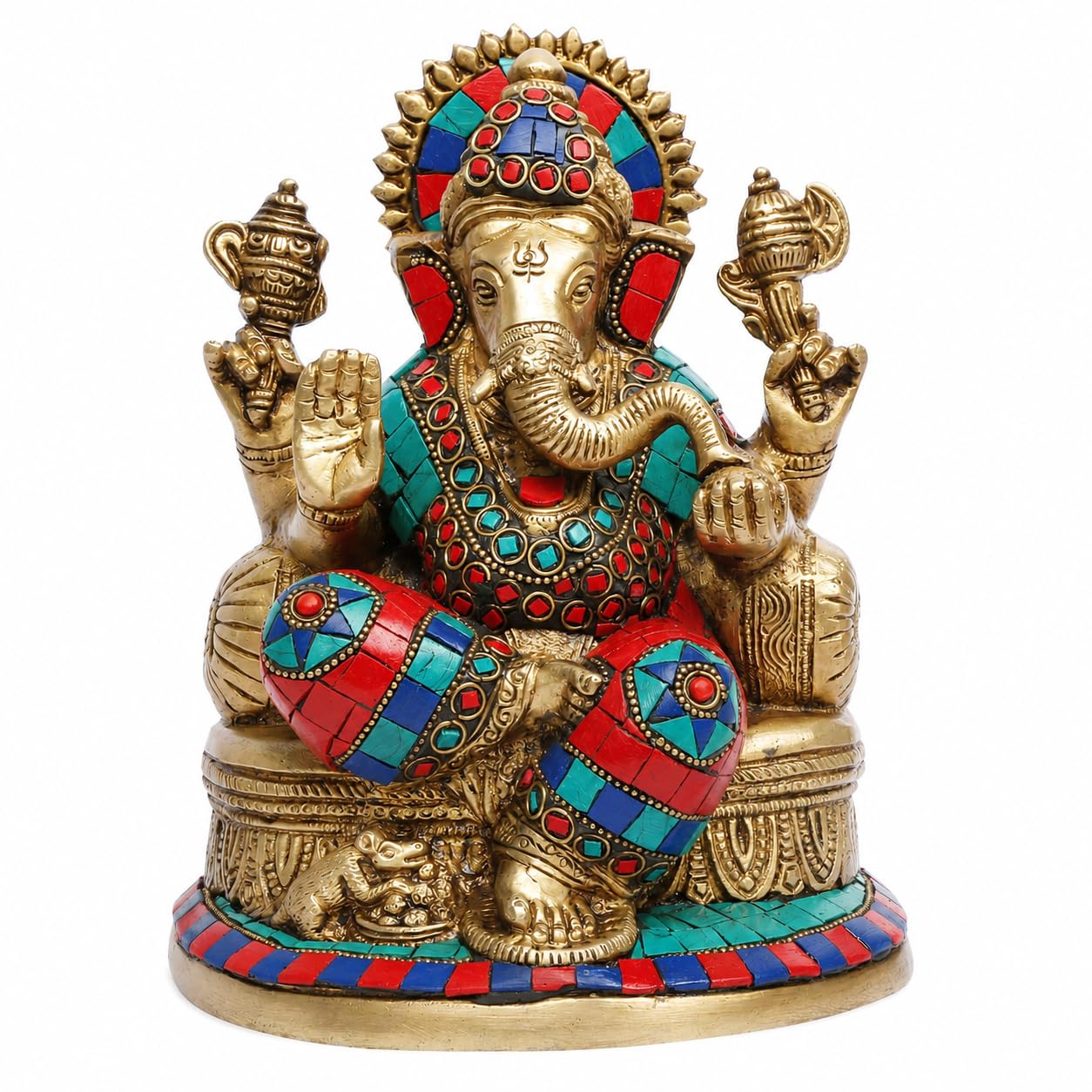 ARTVARKO Ganesha Statue Ganesh Idol Brass with Inlay Work for Home Décor Living Room Office Murti Showpiece Religious Temple 7.5