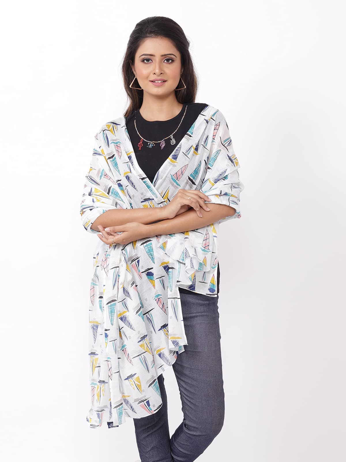 AQVA Printed Cotton Scarf for Women Stylish (Naav) | Head and Face Cover Scarf for Girls with 100% Cotton | Soft & Lightweight Scarves/Stoles for all Weather (72 x 43 in)