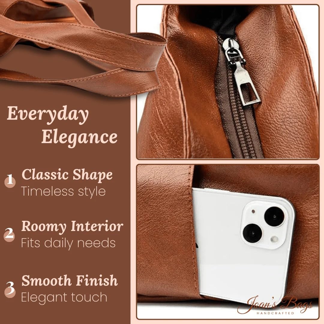 Butterfly Design Women Tote Large Leather Tote Bag, Woman's Leather Purse, Large Capacity Hand Bag (Brown)