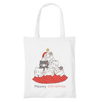 Happu-White Cotton Canvas Tote Bag with Zip | Happy Christmas Festive Print | Reusable, Washable & Eco-Friendly Multi-Purpose Tote for Women & Girls HPK-3438
