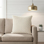 Yellow Weaves Pencil-Stripe Fur Cushion Covers | Soft Polyester | Decorative Sofa & Throw Pillow Covers | 16x16 Inches, Pack of 1 (Ivory)