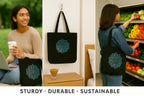 MASQ by Q-One Cute Genes Foldable Reusable Tote Bag for Women with Zip | College Bag for Girls | 100% Organic Canvas Tote for Shopping, Travel & Beach | (Mandala)