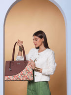 ZOUK Mughal Art Multicolor Office Essential Bag | Jute | Vegan Leather Handcrafted Tote Bag With Double Handle Shoulder Strap| Multicolor