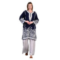 PASHMINA PARADISE Kashmiri Woolen Phiran | Traditional Kashmiri Motifs | Paisleys, Floral Vines & Ornamental Borders | Phiran for Women-Free Size (Midnight Blue with Ivory Embroidery)