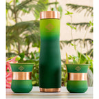 INDIAN ART VILLA Copper Bottle & Glass Gift Set - 950 ml Water Bottle & 2 Glasses (300 ml Each) - Pure Copper with Green Ombre Silk Finish, Perfect for Gifting & Everyday Use