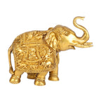 ARTVARKO Brass Elephant Pair (2 Pcs) Ganesha Carving on Elephant Lucky Figurine- Home Décor Gifts Item Gold Color (7 H,8.5 L, 6 Kg.)