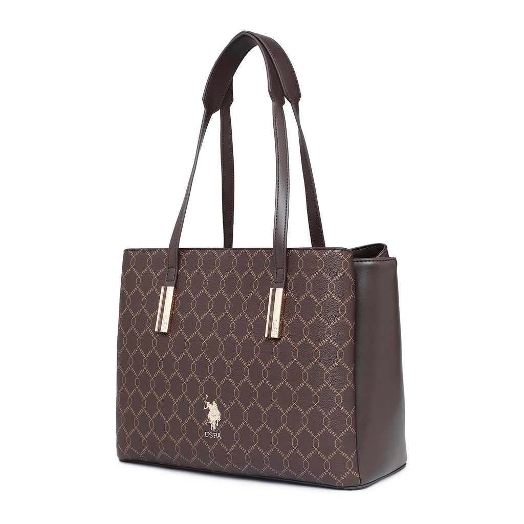 Cia Brown Tote Handbag With Monogram Detail Fits Upto 15 Laptop