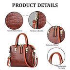 SYGA Women Elegant Crocodile Pattern Shell Handbag –Tote with Adjustable Strap (Brown)