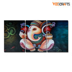 VIBECRAFTS Hindu Ganesha 3 Pieces Canvas Wall Painting Fitted With Wooden Frame For Home | Office | Living Room | Gifts(PTVC3Pcs3_11514)
