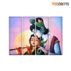 VIBECRAFTS Shree Radha Krishna 4 Pieces Canvas Wall Painting Fitted With Wooden Frame For Home | Office | Living Room | Gift(PTVC4Pcs1_13510)
