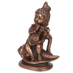 ARTVARKO Brass Krishna Statue Idol Sitting On Conch Shankh with Flute for Blessing Home Decor Pooja Mandir Height 8 Inch