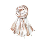 FAHABO Scarf Woman Floral Print Premium Mal Mal Textured Cotton Scarves with Tassels | Hijab Scarf | Headscarf | Neck Scarf | Stoles | Wraps | Size 71 L x 33 W (Elegance Peach, Brown)