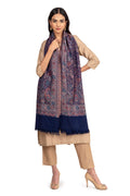Naureen Women Faux Pashmina Kashmiri Jamawar Shawl, Warm and Soft, 40x80 inch (Navy)