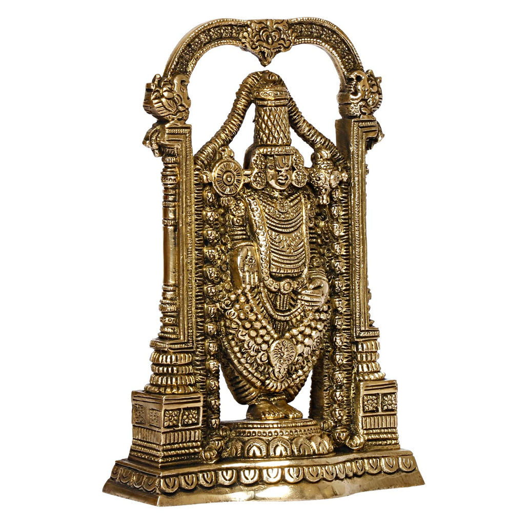 ARTVARKO Brass Tirupati Balaji Venkateshwara Idol Vishnu Chakra Namah Shankh Statue Murti Lord Srinivasa Pooja Vastu Religious Idol for Home Office Temple Decor Gift 8 Inch