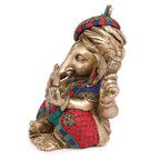 ARTVARKO Brass Color Ganesha Safa Pagdi Ganesh Statue Ganapathi Vigneshwara Ganpati Stone Idol Figurine God Lord Elephant Sculpture Height 9