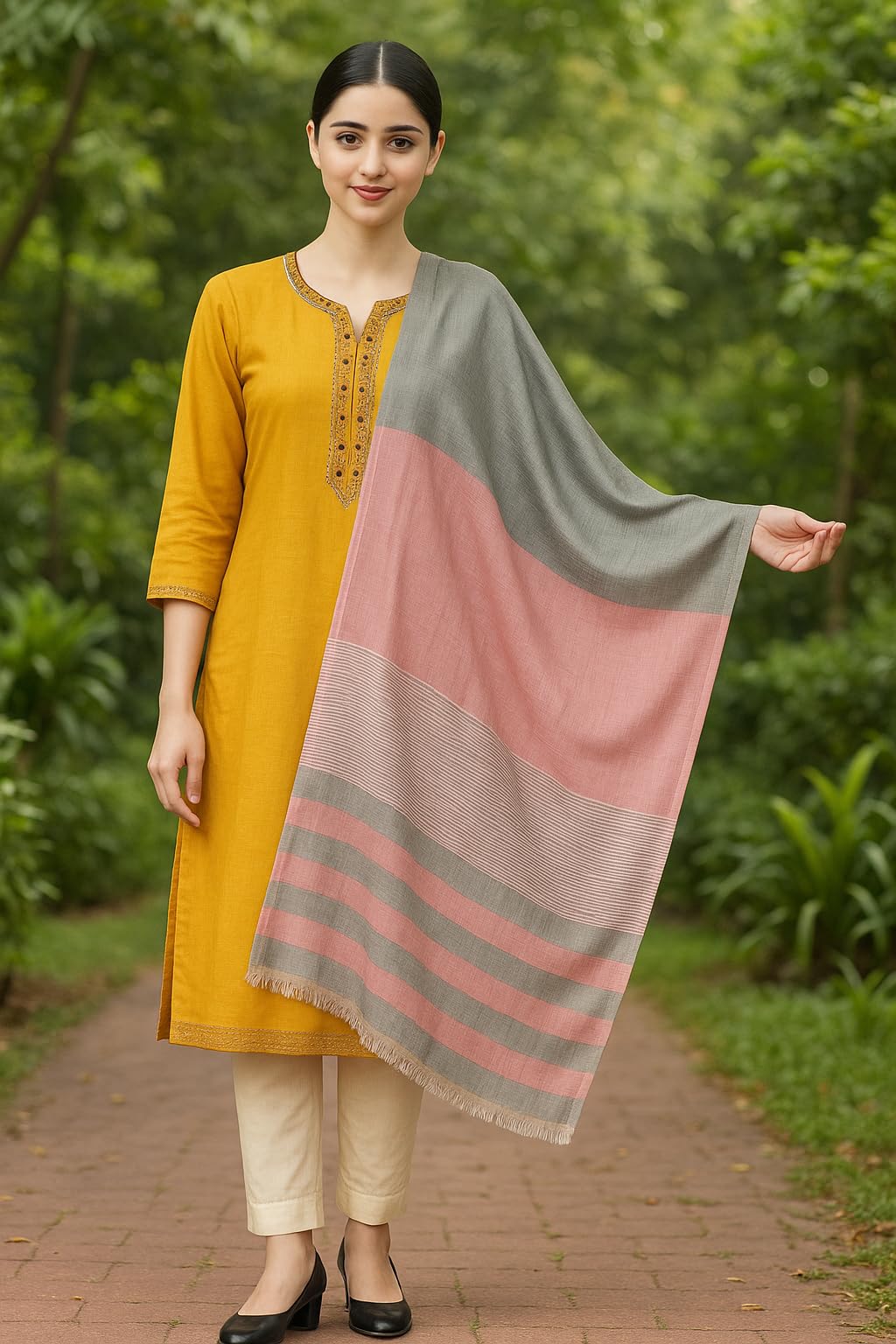 Flyer female Women's Stole/Scarf Colour- Pink & Grey Stylish 100% Soft Viscose Cotton Blend Ethnic Stripes Pattern Scarves Pack Of 1 St-13