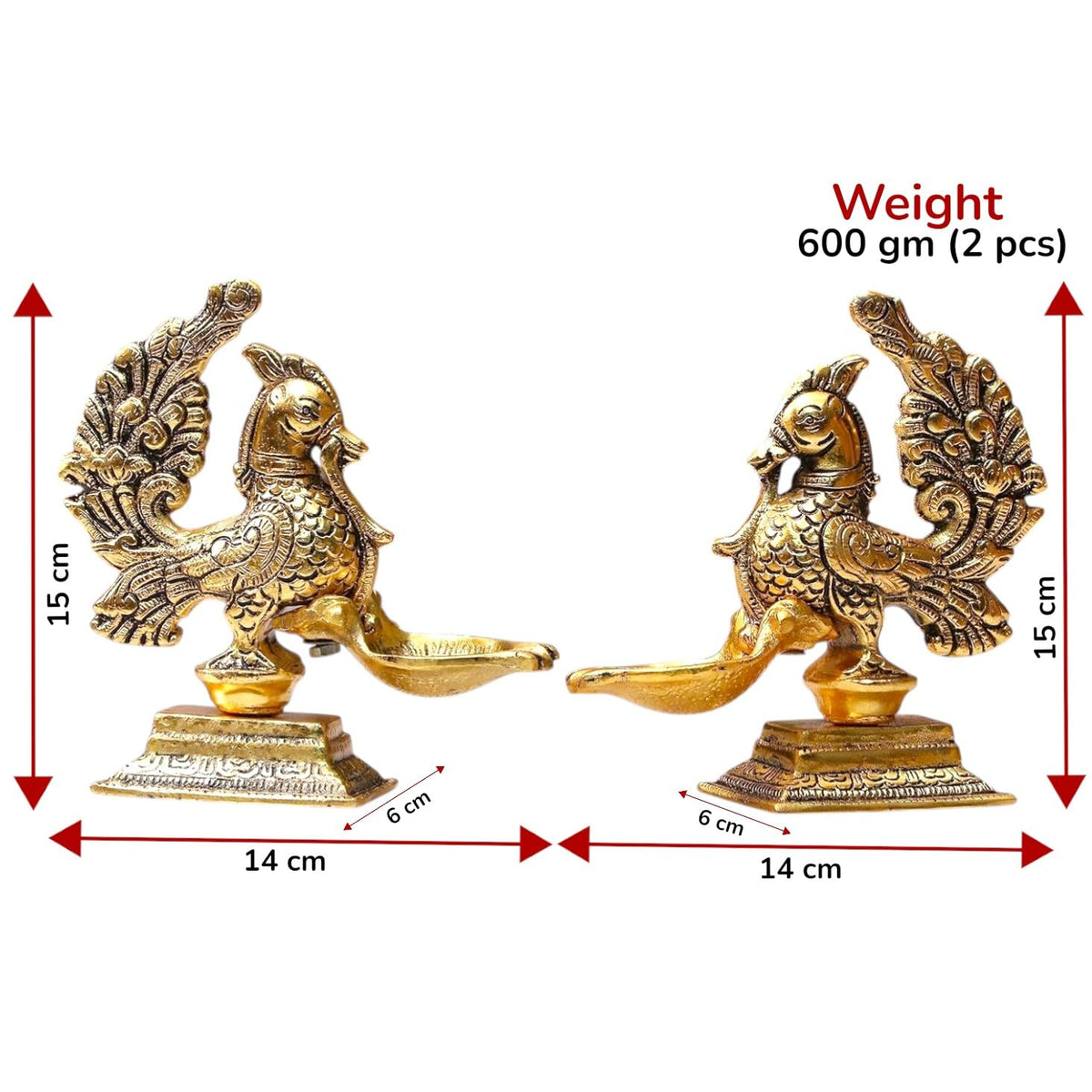 KridayKraft annapakshi deepam Set of 2 pca Metal Handmade with Curved Oil Lamp Antique Peacock Deepak for Home Decor Temple Puja Office Counter Diwali Decoration Festival Gift (Light)