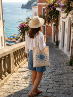 POOJAUVEX Cotton Tote Bag with Blue Mandala Design – Reusable Shoulder Carry Bag for Shopping, Office, College, Travel & Everyday Use