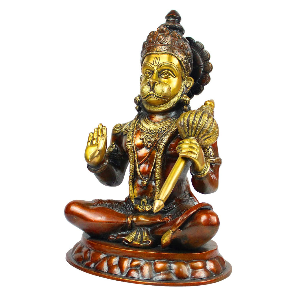 ARTVARKO Big Brass Lord Hanuman Ji Blessing with Gada on Shoulder Murti Bajrangbali Bhagwan Statue Height 15