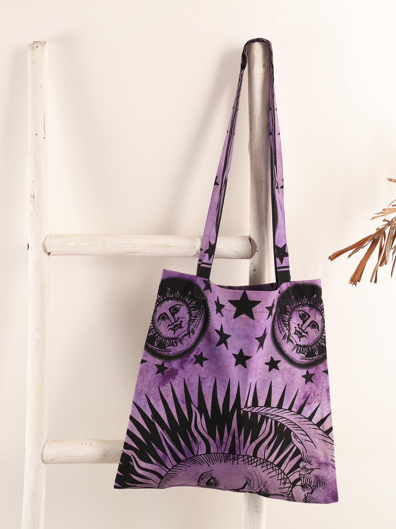 Ravaiyaa - Attitude is everything Cotton Shoulder Bag/Tote Bag For Women| Printed Multipurpose Handbag With Top Zip | Best For Shopping, Travel, Work, Beach, Office, College (Purple Sun & Moon)