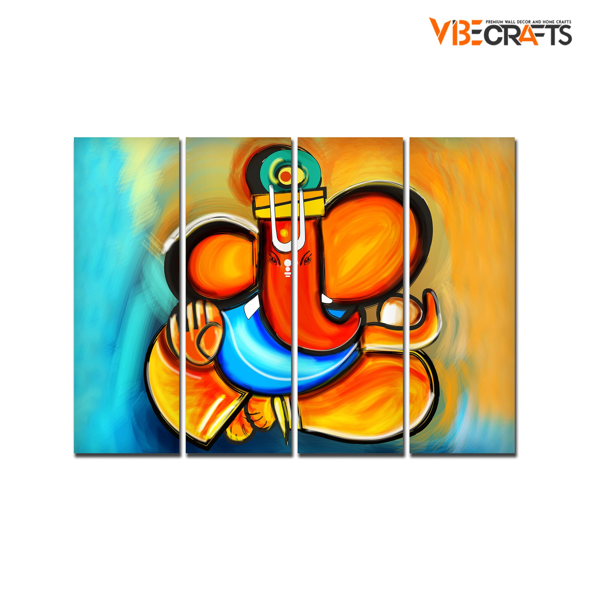 VIBECRAFTS 4 Pieces Ganesha Canvas Wall Painting Fitted With Wooden Frame For Home | Office | Living Room | Gift(PTVC4Pcs1_13517)