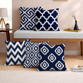 STITCHNEST Set of 5 Polycotton Cushion Covers – 12x12 Inches – Blue & White Ikat Geometric Print – Elegant Cushion Covers for Sofa & Living Room | Perfect for Home Decor
