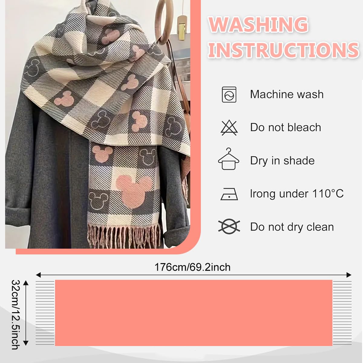 SANNIDHI Winter Scarf for Women 176x32cm Checkered Cashmere-Feel Soft Scarf