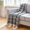 Tarantaran Home Hand-Knitted 100% Cotton Sofa Throw Blanket | All-Season Throw for Sofa, Bed, Couch, Chair & Travel | 80×52 Inches (204×132 cm) | Black & Beige Kafalo