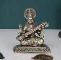 ARTVARKO Brass Superfine Sarasvati Goddess Maa Saraswati Education Study Vidya Devi Idol Puja Knowledge Music & Art Religious Murti 3 Inch