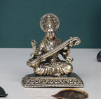 ARTVARKO Brass Superfine Sarasvati Goddess Maa Saraswati Education Study Vidya Devi Idol Puja Knowledge Music & Art Religious Murti 3 Inch