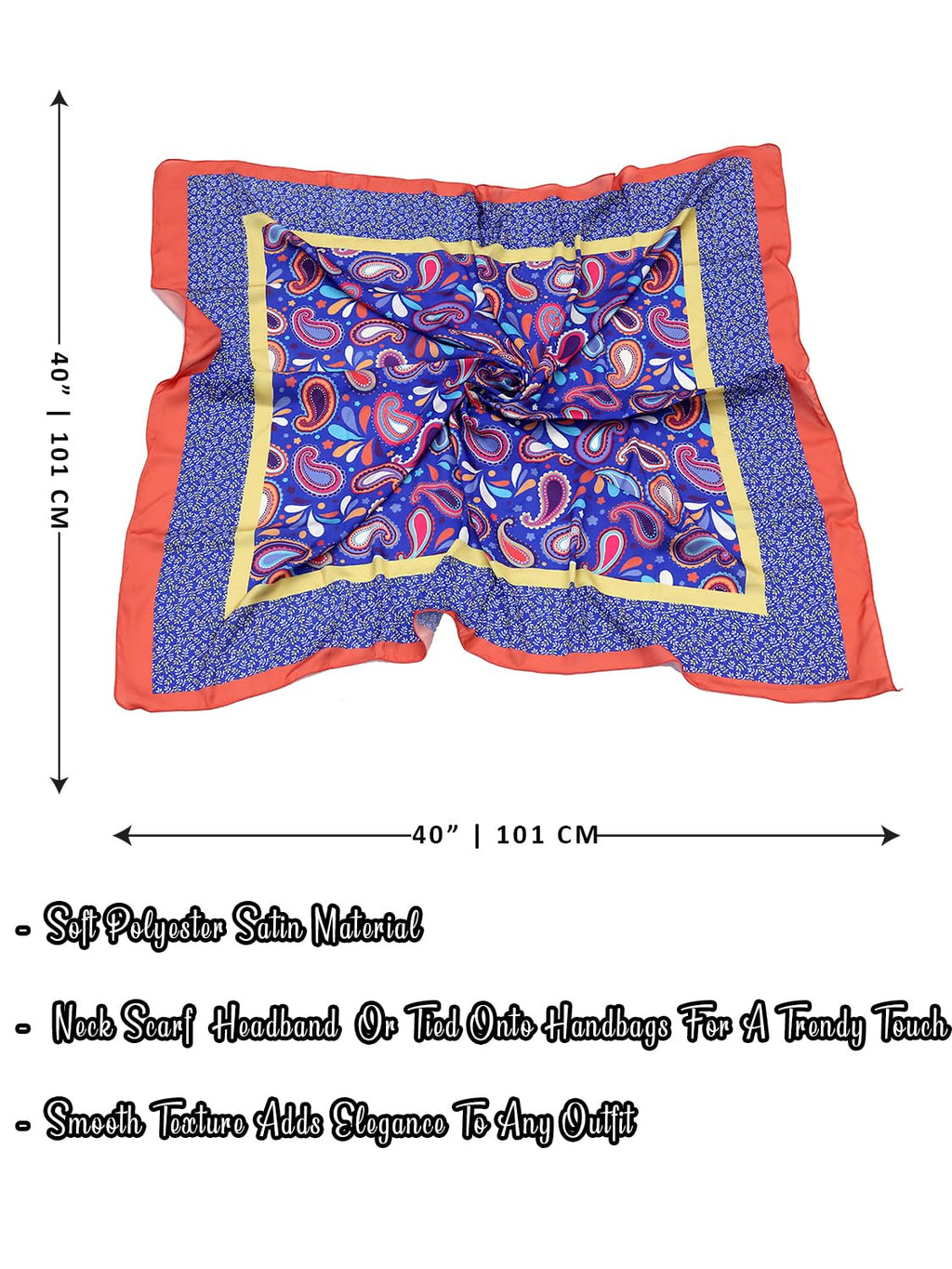 leeza store Women's Royal Blue Paisley Digital Printed Silk Scarf For Women – 40 X 40, Luxurious Soft Satin Feel, Elegant Neck & Head Accessory