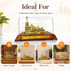 LOYELPROD Ram Mandir Ayodhya Temple Replica, Gold Finish, with Acrylic Cover and Wooden Base Coating
